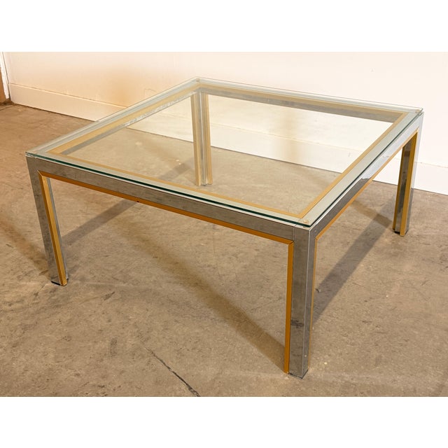 Romeo Rega Romeo Rega Italian Chrome and Brass Glass Top Coffee Table, 1970s For Sale - Image 4 of 10