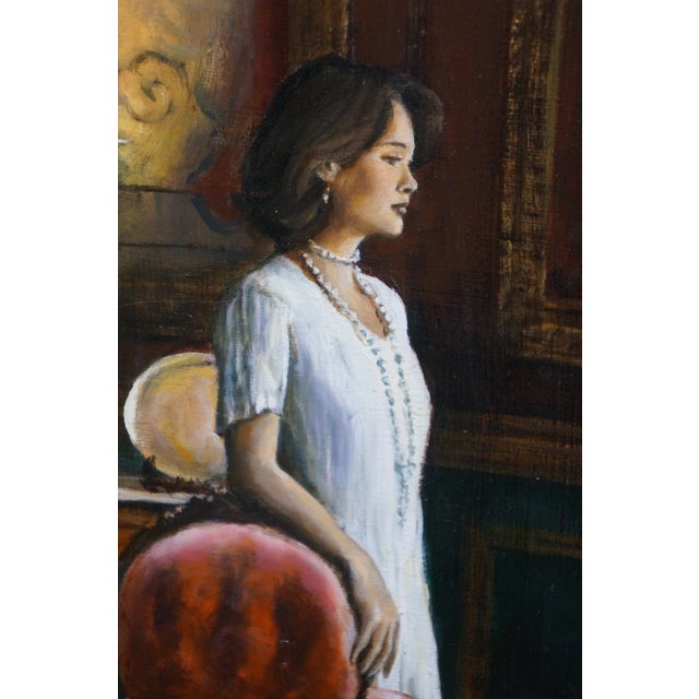 Textile Late 20th Century Harry McCormick "Red Interior" Victorian Palace Parlor Oil Painting Canvas 43" For Sale - Image 7 of 11