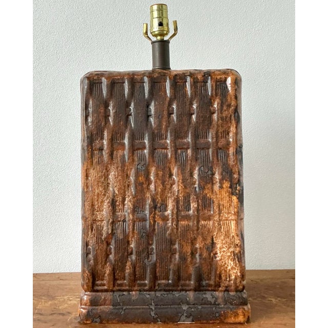 Vintage Boho Monumental Ceramic Weave Lamp For Sale - Image 9 of 12