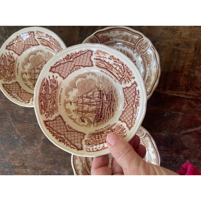 Mid 20th Century Set of Four (4) Brown Transferware 5.25” English Bowls by Meakin For Sale - Image 5 of 7