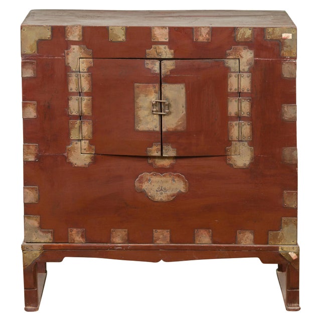 Korean Early 20th Century Side Chest with Traditional Brass Hardware and Legs For Sale - Image 13 of 13