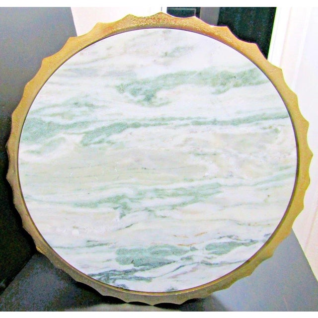 Currey & Company Rasi Antique Brass Marble Top Accent Table or Stool For Sale In Miami - Image 6 of 9