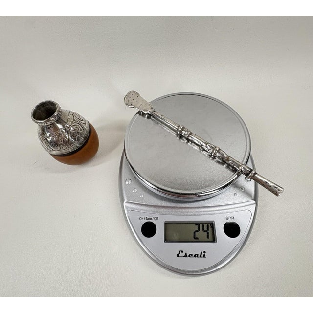 Antique South American 800 Silver & Hand-Chiseled Calabash Yerba Mate Set For Sale - Image 11 of 12