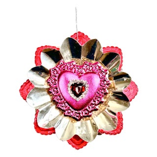 Valentine Ornament With Antique Dresdens & Vintage Light Reflectors V6 For Sale