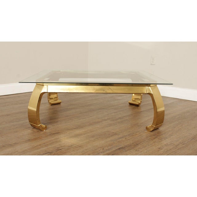 Mastercraft Attributed Hollywood Regency Asian Inspired Brass and Glass Coffee Table For Sale - Image 10 of 18
