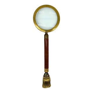 Vintage Wood and Brass Tassel Magnifying Glass For Sale