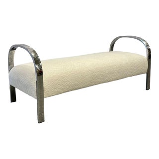 Mid-Century Modern Milo Baughman Style Bench / Daybed / Chaise, Chrome, Boucle For Sale