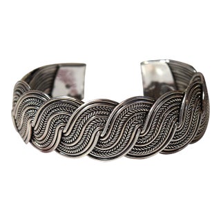 Late 20th Century Wide Woven Flexible Sterling Silver Cuff Bracelet For Sale