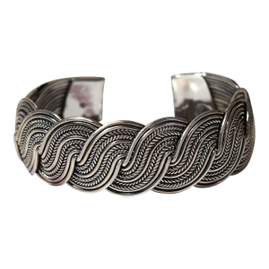 Late 20th Century Wide Woven Flexible Sterling Silver Cuff Bracelet