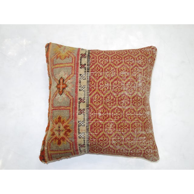 Shabby Chic Orange Turkish Rug Pillow with Red Backside For Sale - Image 4 of 5