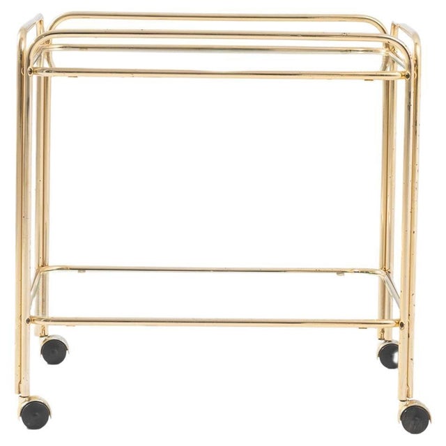 Metal Early 20th Century French Brass Bar Cart with Glass Top on Wheels For Sale - Image 7 of 18