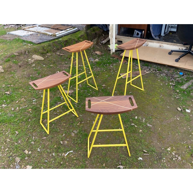 Modern Walnut Robert Designed Trunk Stool Set of 4 Low and Bar Height For Sale - Image 10 of 10