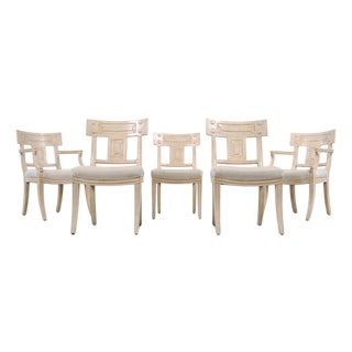 Set of Michael Taylor Neoclassical White Klismos Dining Chairs For Sale