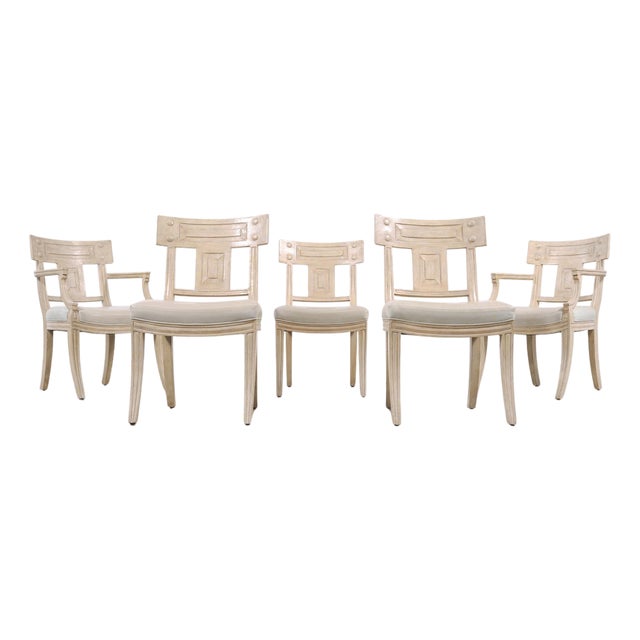 Set of Michael Taylor Neoclassical White Klismos Dining Chairs For Sale