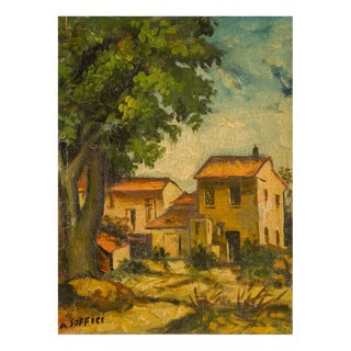 Ardengo Soffici, Italian Landscape, 1940s, Oil on Walnut For Sale
