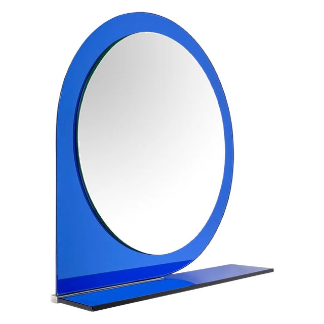 Mid-Century Blue Wall Mirror & Shelf by Sena Cristal, 1970s For Sale