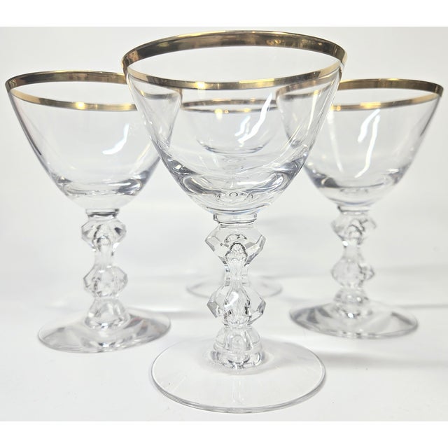 1950s Gold Rimmed Hollywood Regency Crystal Goblets- Set of Four For Sale - Image 5 of 16
