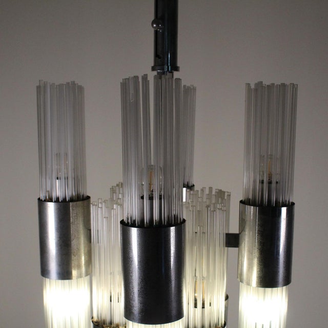 Chandelier with Glass Rods and Steel Structure, 1970 For Sale - Image 13 of 18