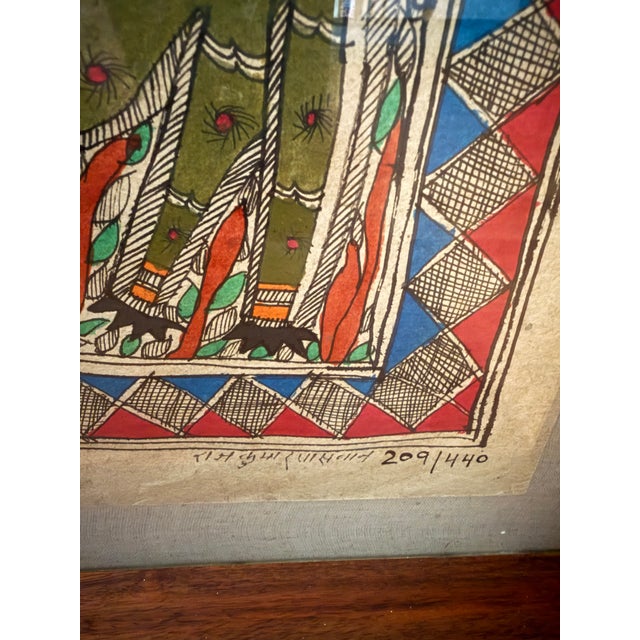 Green Madhubani Folk Art Painting From India For Sale - Image 8 of 10