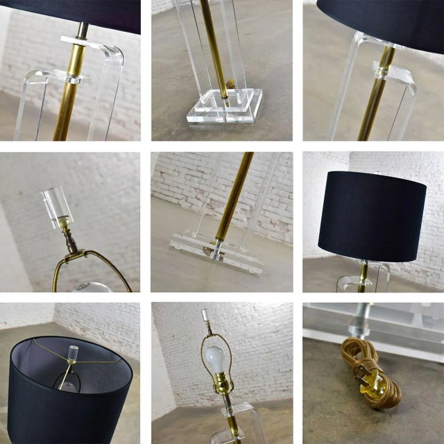 Art Deco Revival Hollywood Regency Lucite and Brass Plate Floor Lamp For Sale - Image 10 of 13