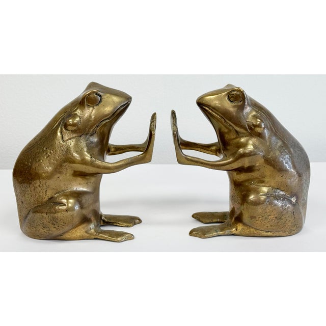 Mid-Century Modern VIntage Solid Brass Frog Bookends For Sale - Image 3 of 6