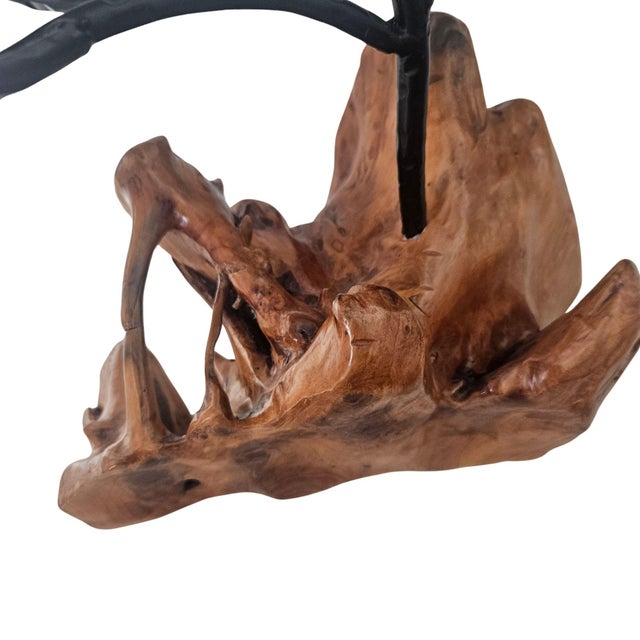 Burnt Umber 1980s One-of-a-Kind Root Wood & Forged Metal Candelabra Sculpture | Organic Modern Brutalist Statement Decor For Sale - Image 8 of 13
