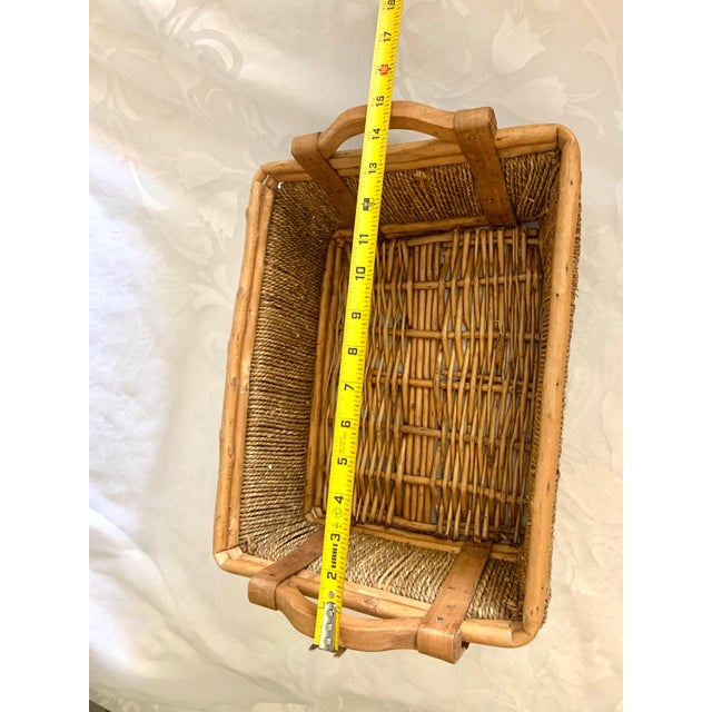 Copper Vintage Hand Woven Baskets Rope Bamboo Side Wood Handle For Sale - Image 8 of 12