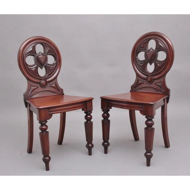 Brown Set of 19th Century Mahogany Hall Chairs, 1840s For Sale - Image 8 of 9