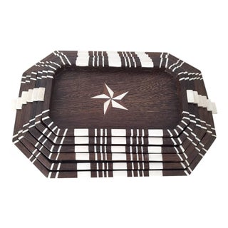 A stack of six antique wood trays with bone inlays For Sale
