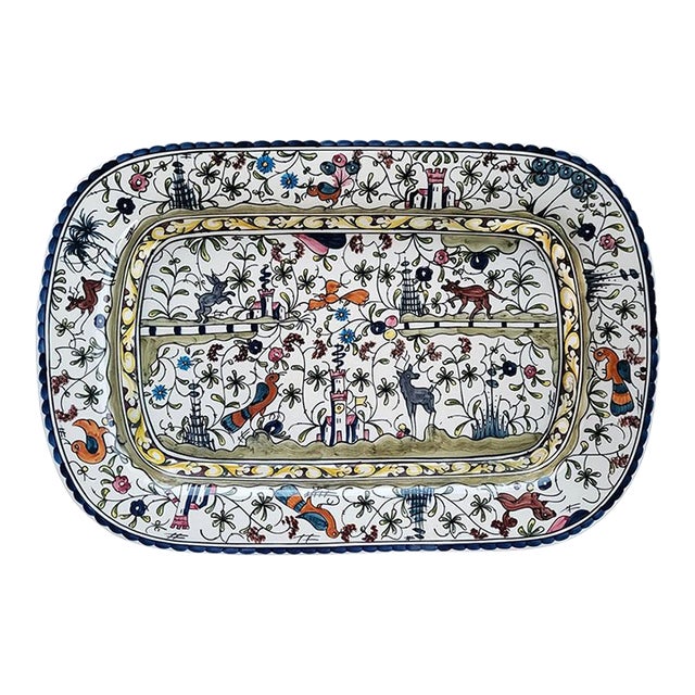 Williams-Sonoma Portuguese Nazari Hand-Painted Folkloric Earthenware Platter For Sale