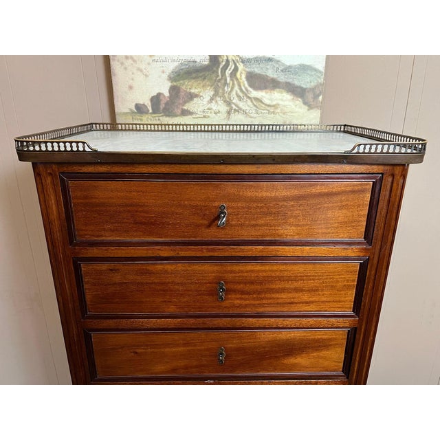 Wood Antique French Chest of Drawers Semainier Louis XVI White Marble Mahogany C1900 For Sale - Image 7 of 18