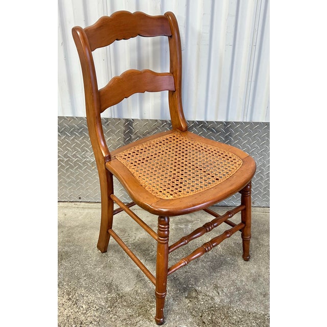 Wood Antique Victorian Maple Ladderback Cane Seat Dining Chairs - Set of 4 For Sale - Image 7 of 11