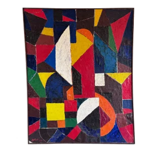 Vintage 1965 Abstract Canvas Painting by Nevart Rose Gara-Garabedian