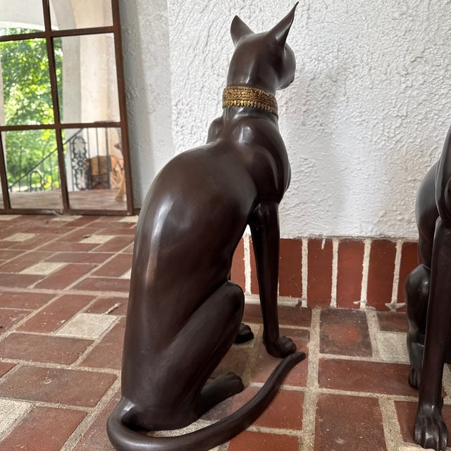 1970s Pair of Bronze Egyptian Bastet Cat Sculptures by A.Tiot For Sale - Image 6 of 10