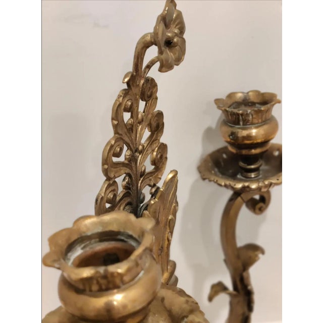 Mid 20th Century Mid 20th Century Ornate Italian Double Arm Acanthus Leaf Wall Sconces- A Pair For Sale - Image 5 of 13