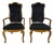 Vintage French Provincial Style Tufted Black Velvet Armchairs - Pair For Sale