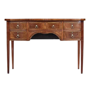 English Victorian 1860s Walnut and Mahogany Bowfront Sideboard with Five Drawers
