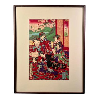 Late 19th Century Antique Meiji Period Japanese Woodblock Print by Chikanobu Yoshu For Sale