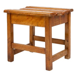 Industrial Brutalist Wooden Stool, Belgium, 1920s For Sale