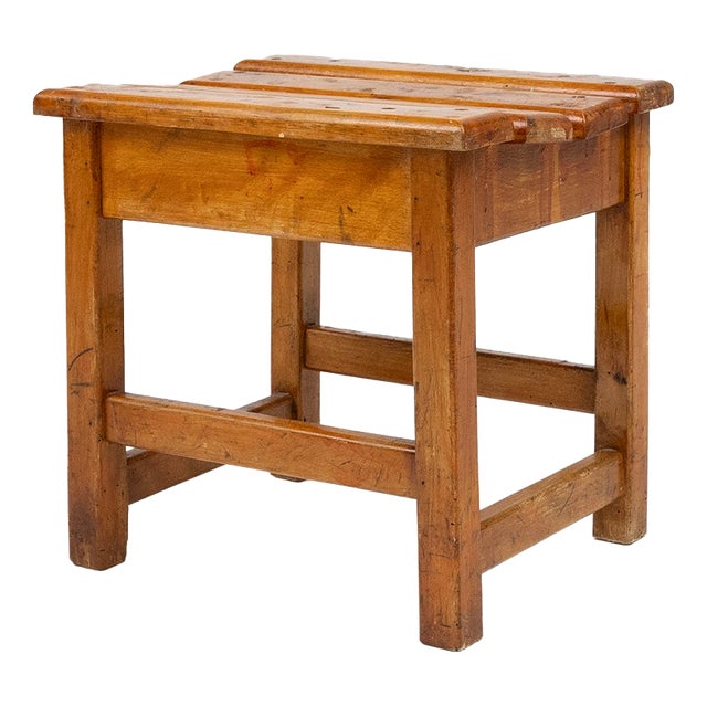 Industrial Brutalist Wooden Stool, Belgium, 1920s For Sale