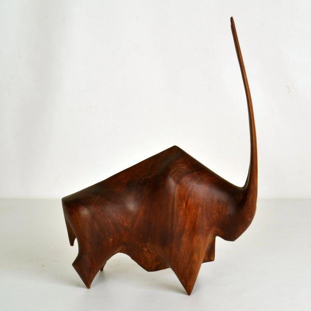 Wood Sculpture of Buffalo or Bull Carved in Hardwood For Sale - Image 7 of 8