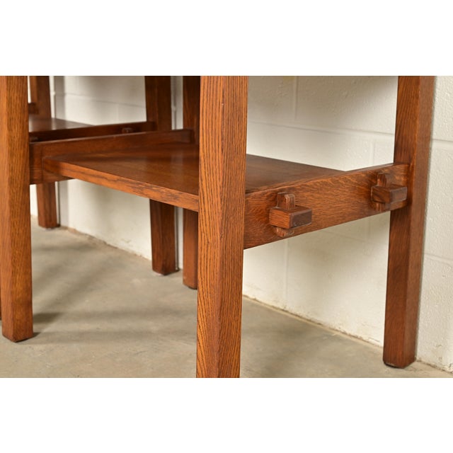 Brown Stickley Mission Oak Arts & Crafts Tile Top Two-Tier Side Tables, Pair For Sale - Image 8 of 11