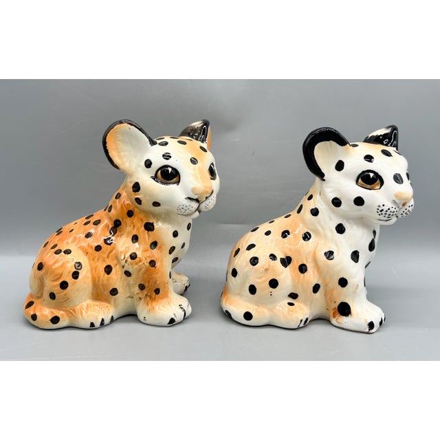 Vintage Shafford Japan Ceramic Leopard Cub Figurines — Hand-Painted Pair — Hollywood Regency / Whimsical For Sale - Image 9 of 10