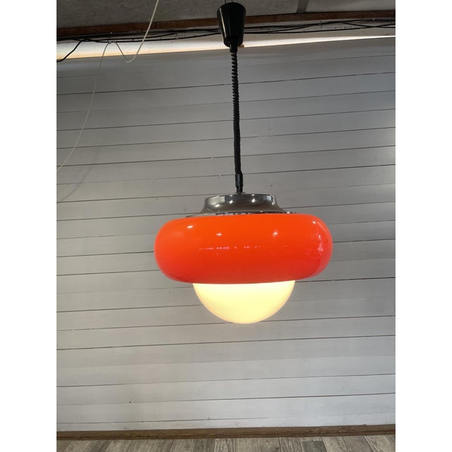 Harvey Guzzini Vintage Italian Space Age Pendant Lamp in Orange by Guzzini for Meblo, 1970s For Sale - Image 4 of 9