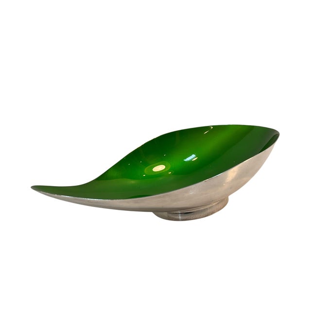 Reed & Barton Reed & Barton Emerald Green Enamel Silverplate Pear Shaped Bowl Mid Century Modern For Sale - Image 4 of 15