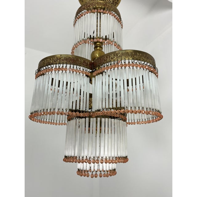 1940s Art Deco 4-Light Chandelier in Brass and Glass, 1940s For Sale - Image 5 of 8