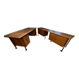 1960s Robert John Mid-Century Modern Walnut Executive Desk and Credenza - Set of 2 For Sale
