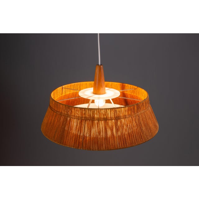 Wood Large Teak and Sisal Pendant Lamp attributed to Temde Leuchten, 1960s For Sale - Image 7 of 13