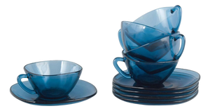 Blue Glass Coffee Cups and Saucers from Vereco, 1970-1980s, Set of 10