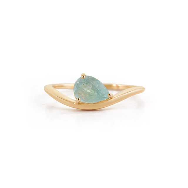 VR Jewels Natural 1ct Paraiba Tourmaline Soltaire Ring Size 5 Wave Band in 18k Solid Gold For Sale - Image 4 of 18